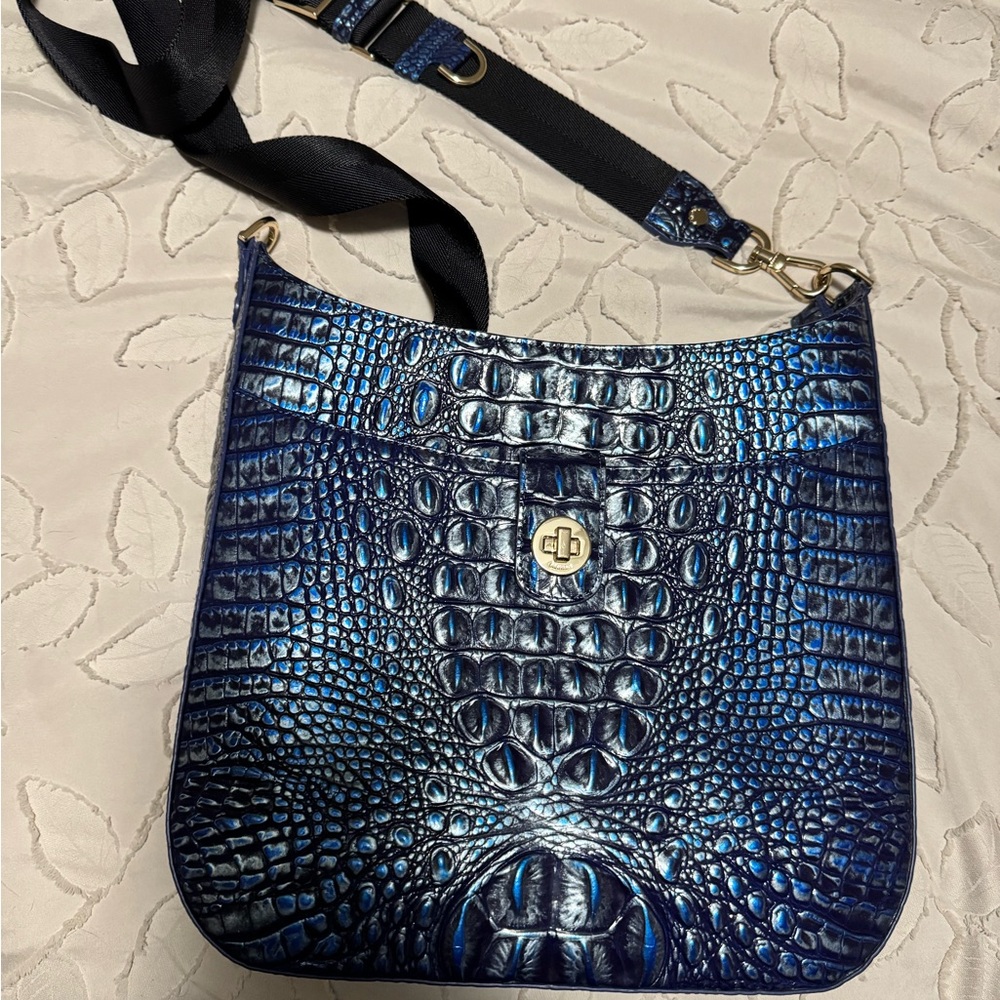 Brahmin Blue Crocodile Embossed Crossbody Bag